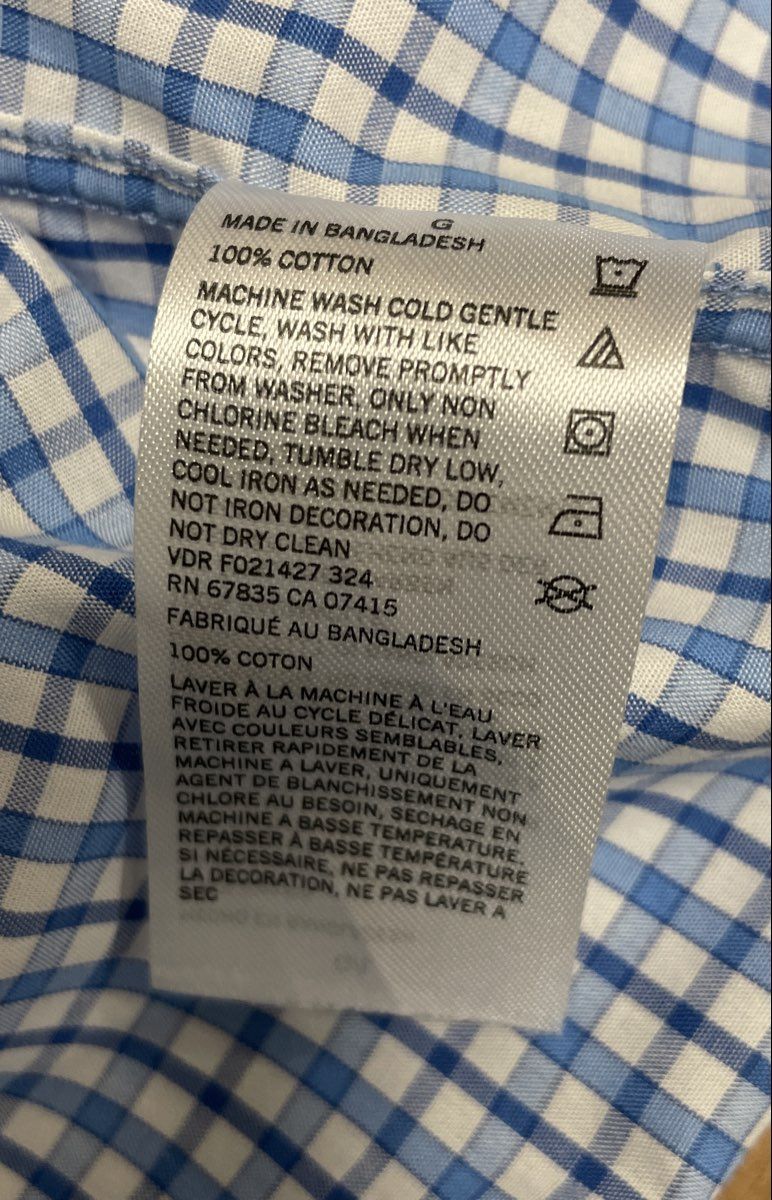 Nautica Men's Blue White Gingham Check Button Down Wrinkle Resistant Shirt Sz L