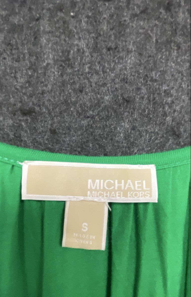 Michael Michael Kors Women's Green Scoop Neck 3/4 Sleeve Bubble Hem Blouse Sz S