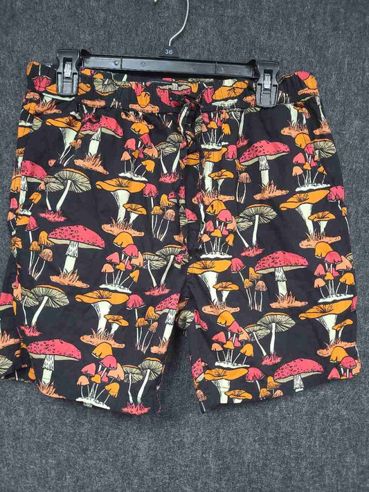 Massive Men's Mushroom Print Shorts Black Multicolor Elastic Waist Sz M