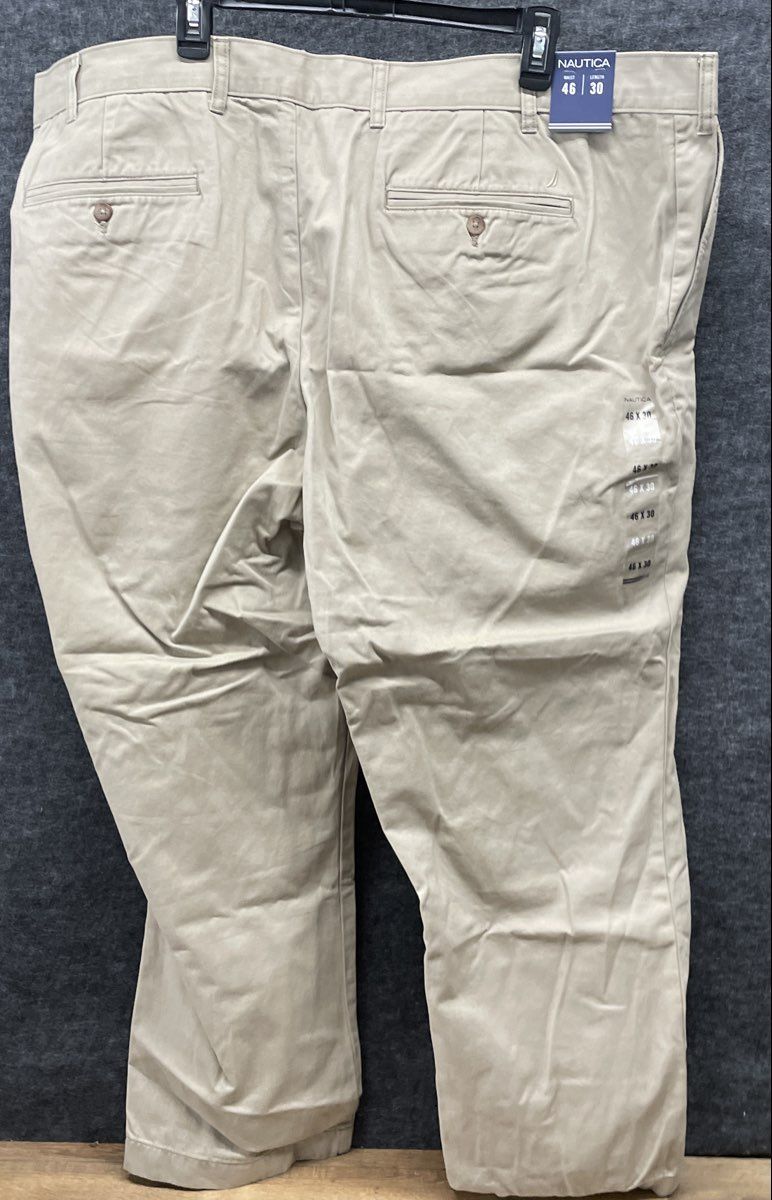 Nautica Men's True Khaki Anchor Work Pants Beige Cotton Twill NWT Size 46x30
