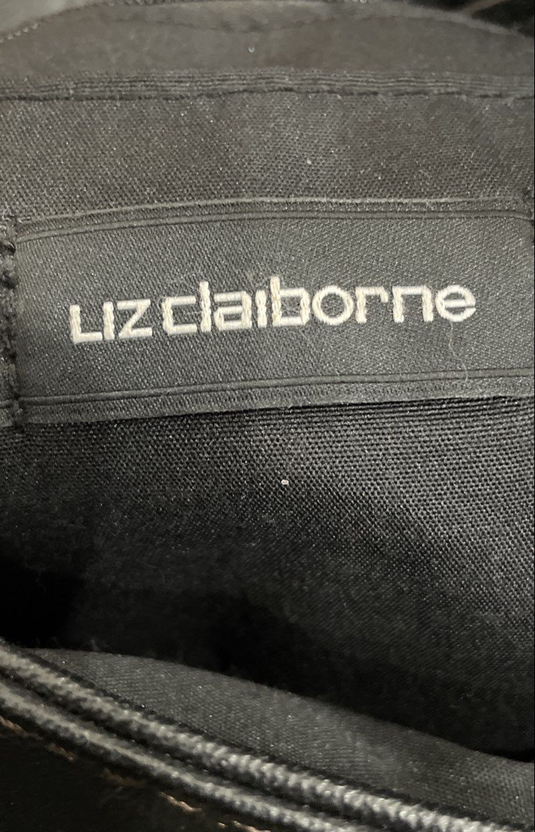 Liz Claiborne Black Leather Drawstring Tassel Shoulder Bag Gold Hardware Tote
