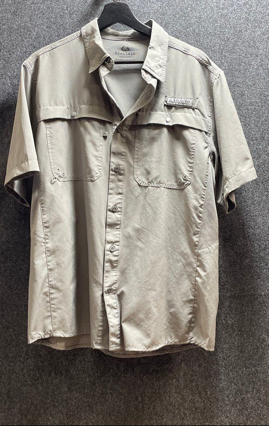 Realtree Fishing Men's Short Sleeve Button Up Shirt Gargoyle Gray Size M TS10208