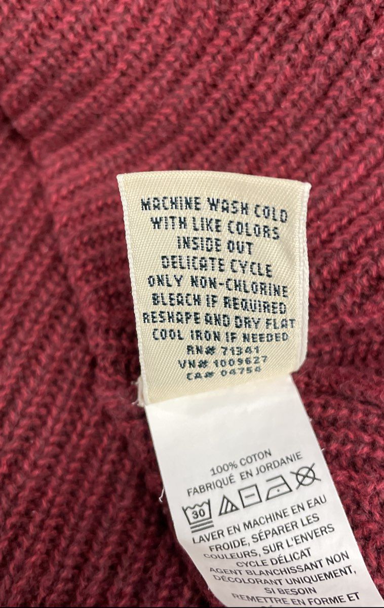 L.L.Bean Women's Burgundy 100% Cotton V-Neck Ribbed Knit Relaxed Sweater Sz M