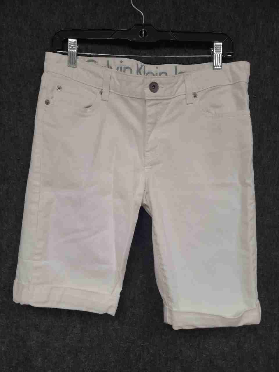 Calvin Klein Jeans Women's White Denim Cuffed Bermuda Shorts Sz 8 29