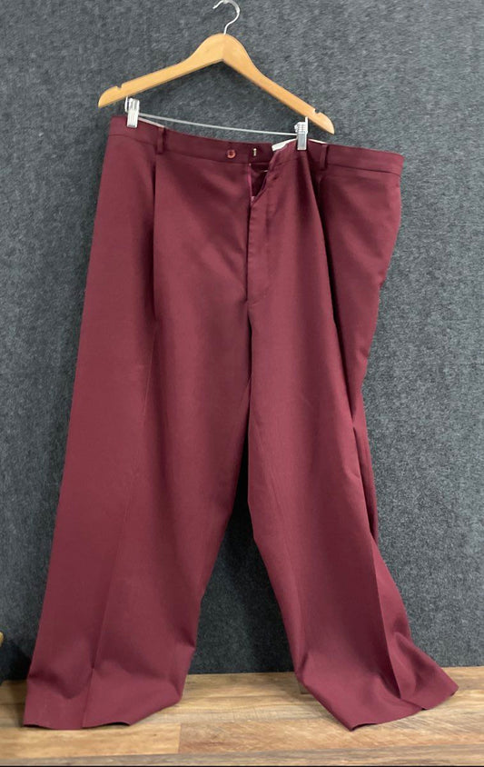 J. Vital Men's Burgundy Pleated Dress Pants Slacks Polyester Big & Tall Sz 58W