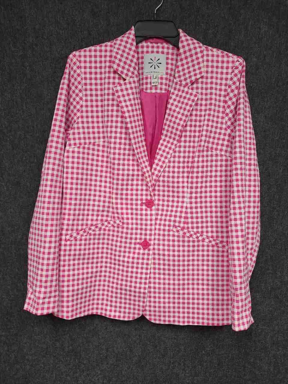 Isaac Mizrahi Live! Women's Blazer Pink Gingham Checked Cotton Blend Sz 8