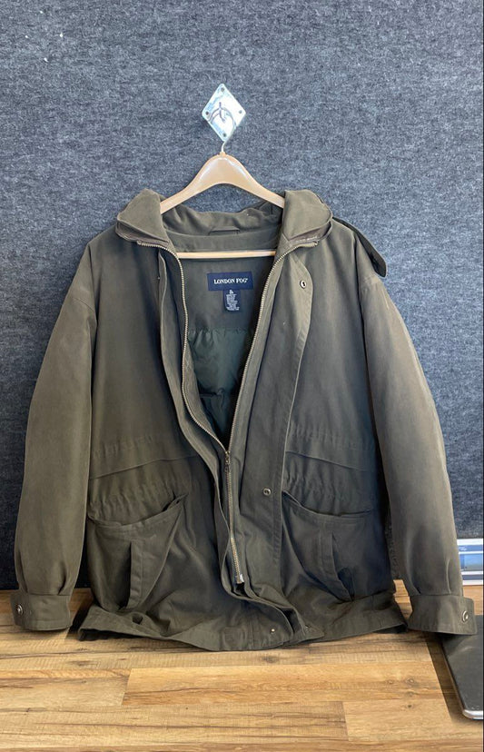 Vintage 90s London Fog Men's Olive Green Down Parka Jacket Removable Liner XL