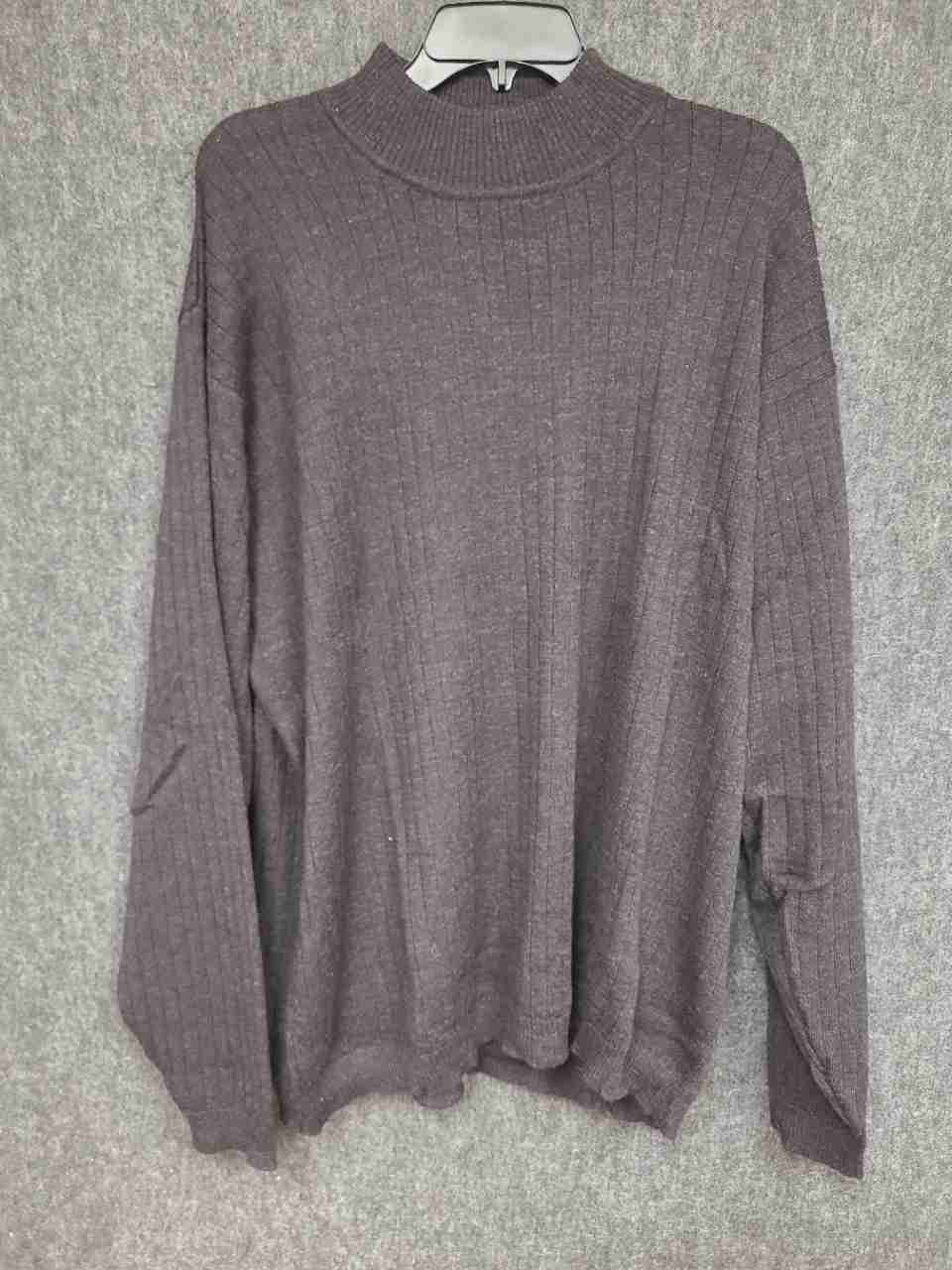 Vintage Y2K Eddie Bauer Men's Gray 100% Wool Ribbed Mock Neck Sweater Sz XL Tall