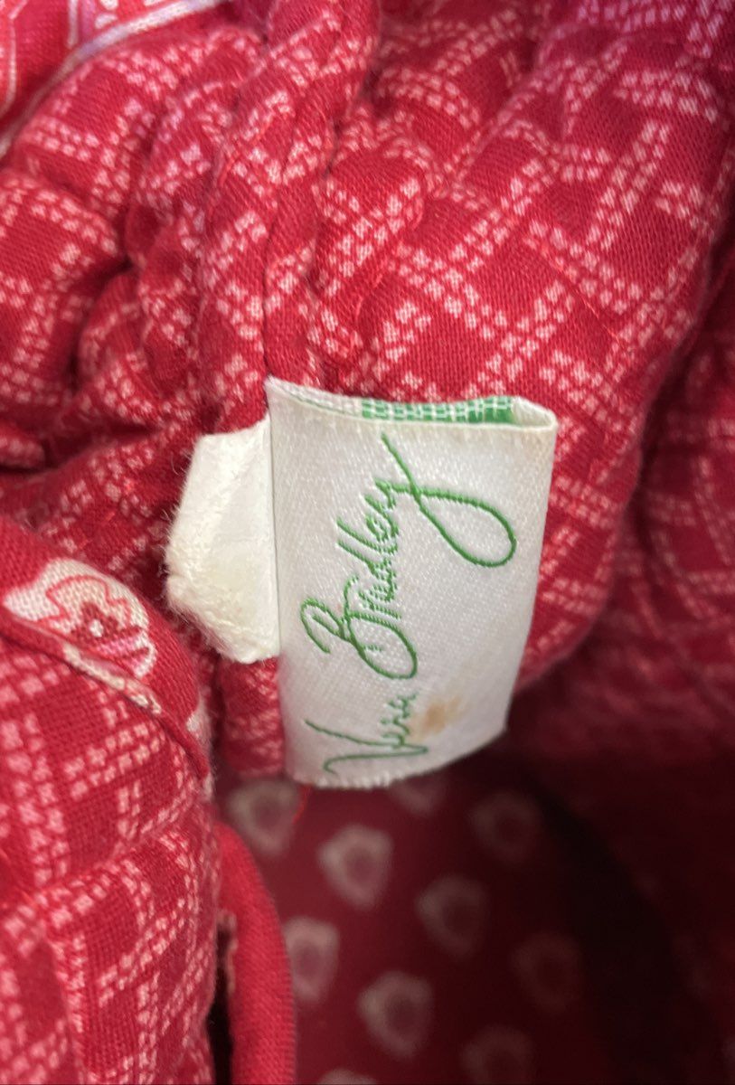 Vera Bradley Red Quilted Cotton Tote Bag Large Geometric Print Shoulder Bag