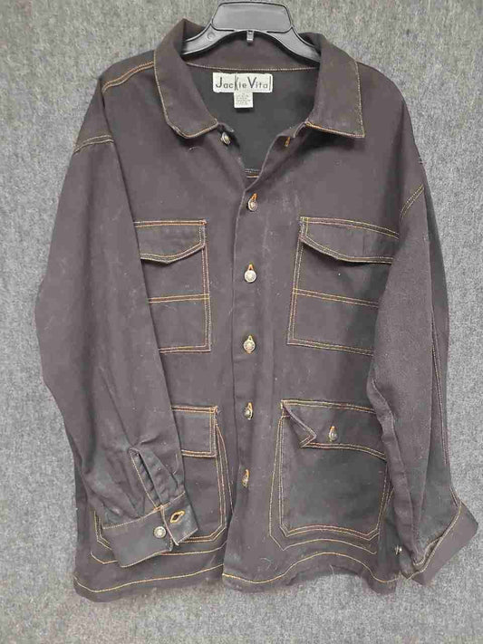 Vintage Jackie Vita Women's Black Denim Chore Jacket Contrast Stitching Sz M