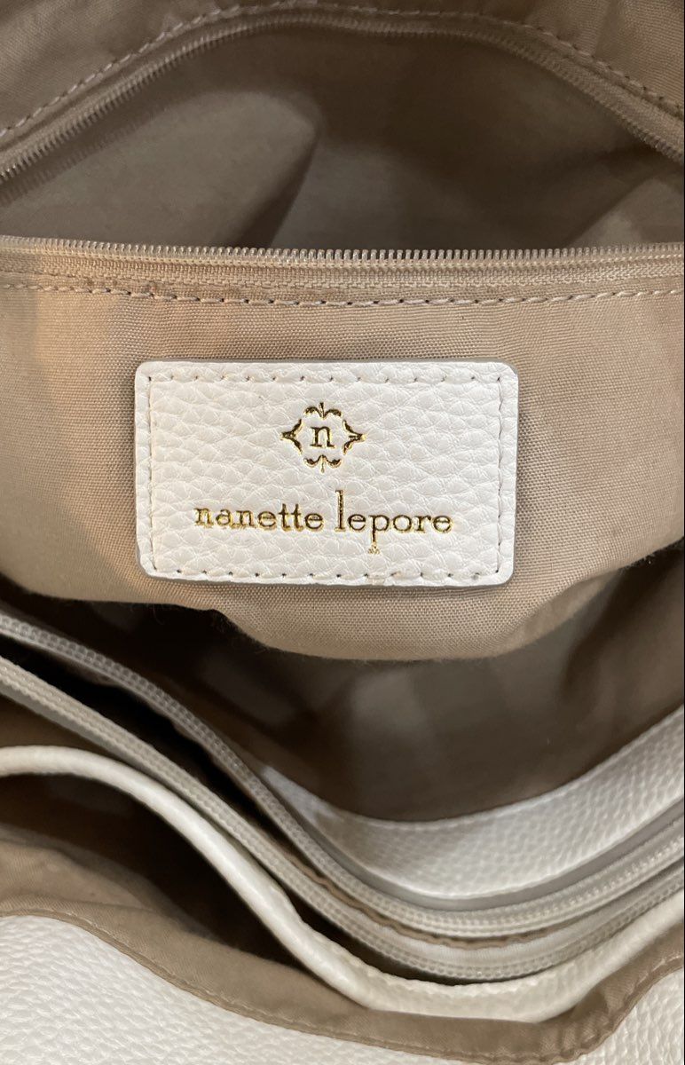 Nanette Lepore White Pebbled Satchel Crossbody Bag Removable Strap Tassel