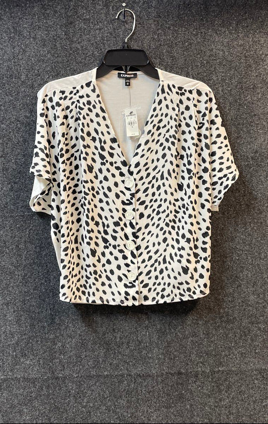 Express Women's Black White Animal Print Button Down Dolman Sleeve Top NWT XS