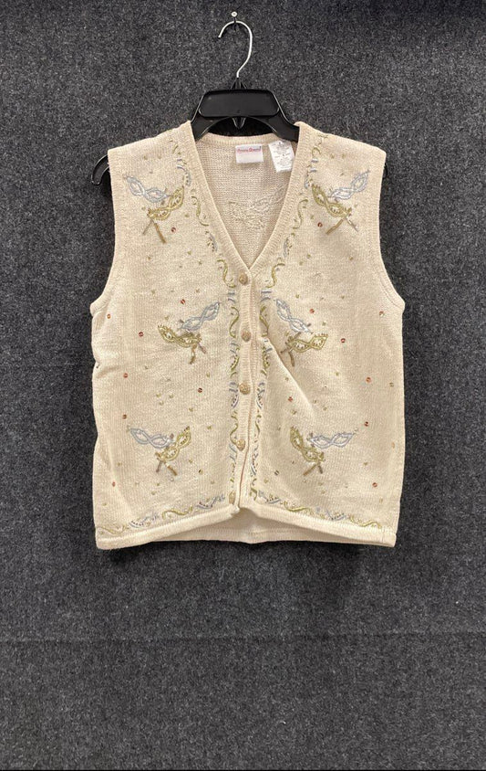 Bobbie Brooks Women's Vintage Y2K Sweater Vest Cream Masquerade Embroidered S