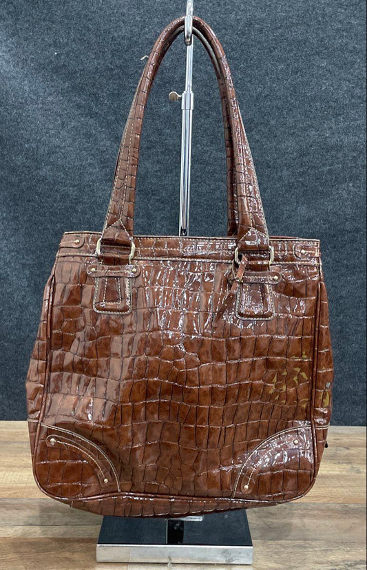 Liz Claiborne Brown Croc Embossed Faux Leather Tote Shoulder Bag