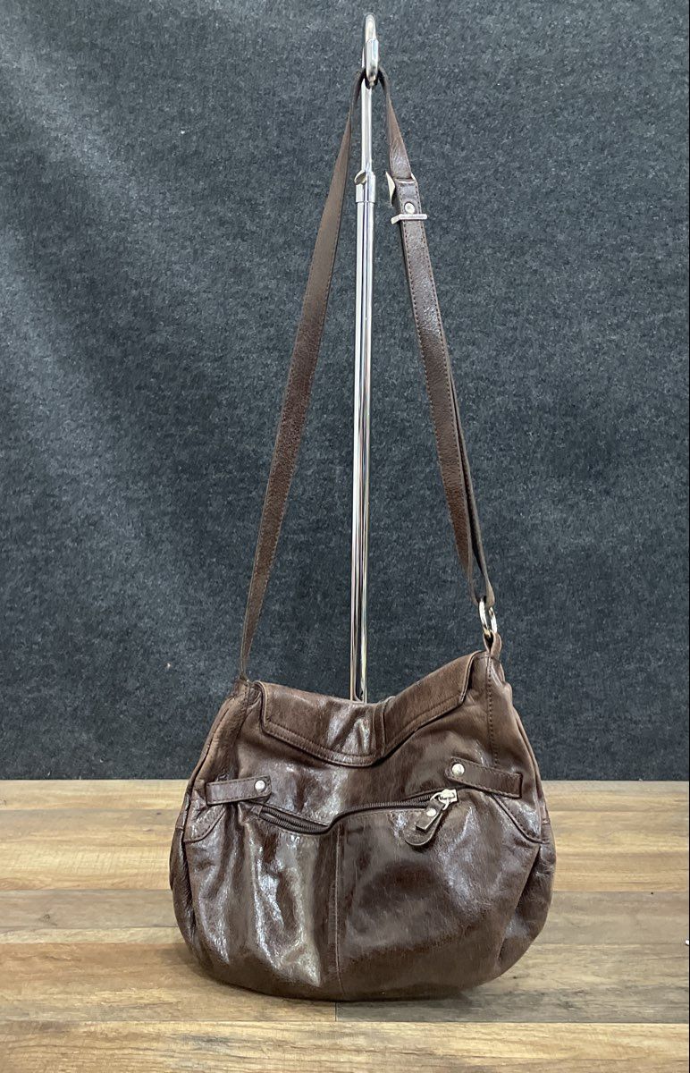 The Trend Brown Leather Shoulder Bag Crossbody Made in Italy Buckle Detail