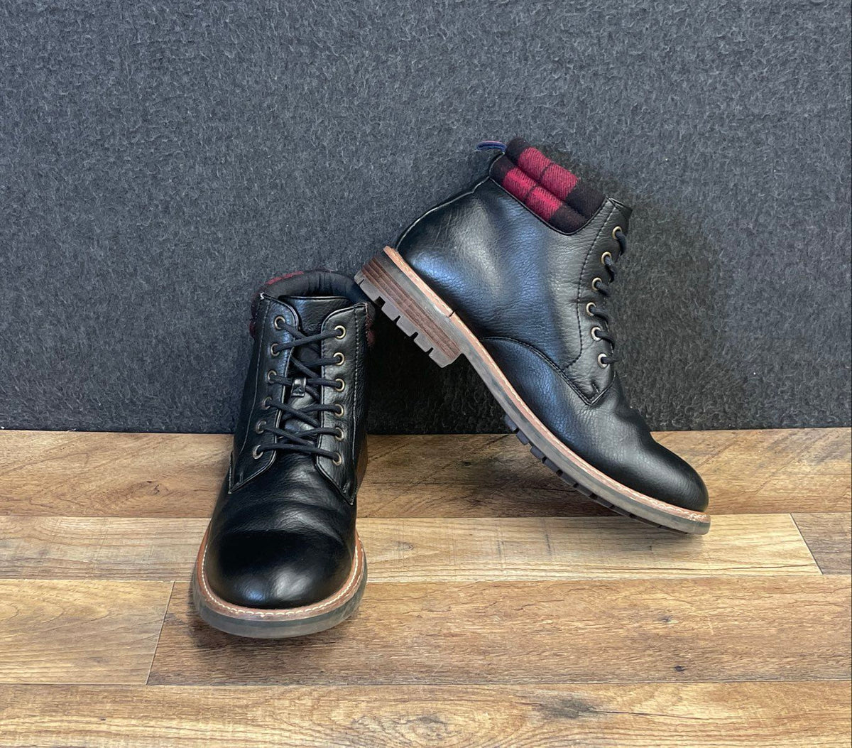 Tommy Hilfiger Hawkin Black Plaid Collar Lace Up Ankle Boot Men's Size 10.5