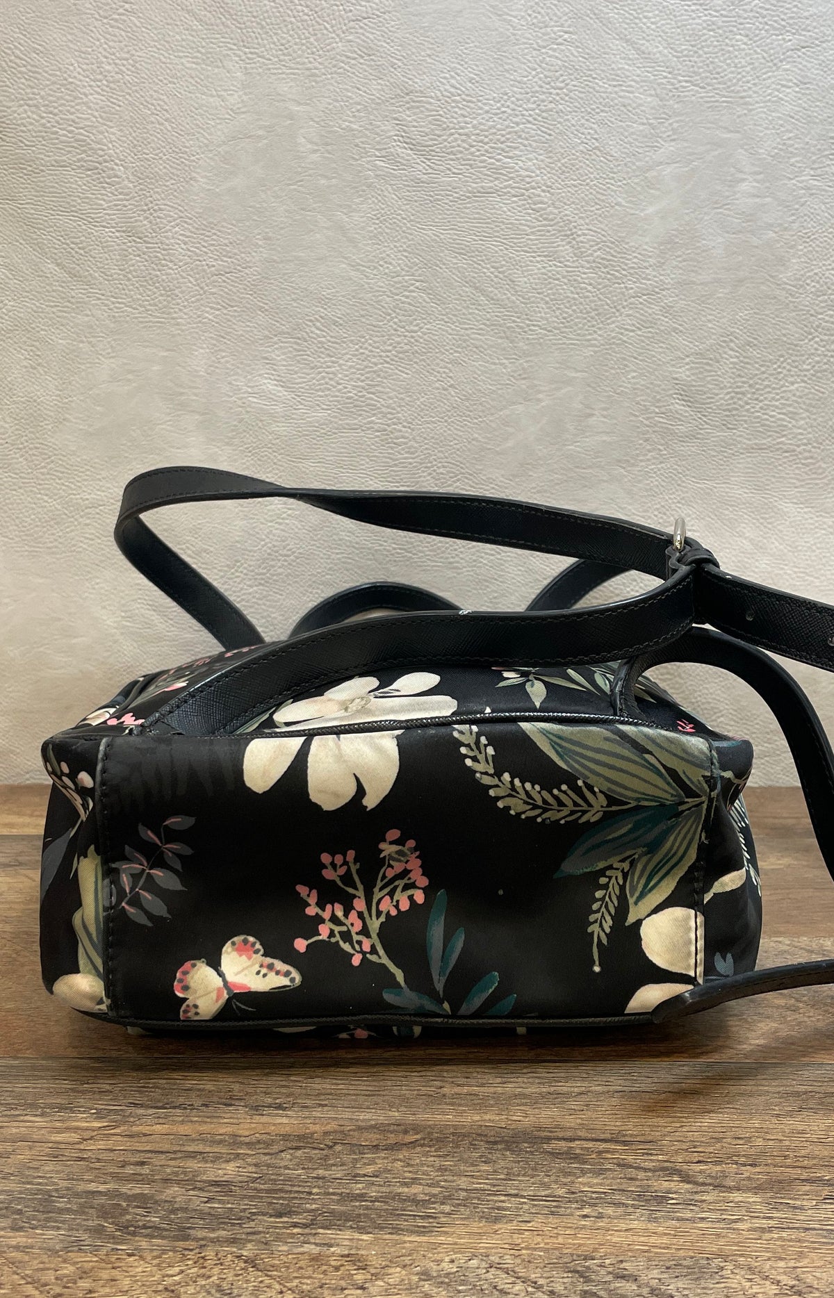 Kate Spade New York Black Floral Nylon Small Backpack Gold Hardware