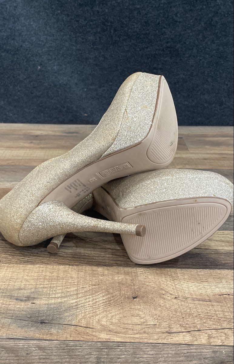 Brash Gold Sparkly Glitter Platform High Heel Pumps Women's Size 8.5