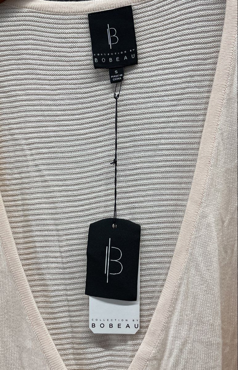 Bobeau Women's White Ribbed Drape Wrap Front V-Neck Long Sleeve Top Sz S NWT