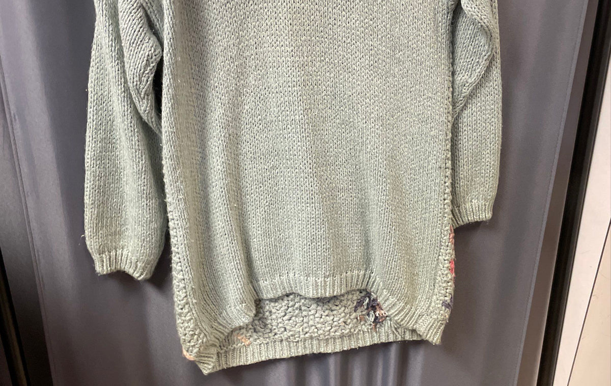 Vintage 90s Shenanigans Women's Sea Foam Floral Hand Knit Sweater Dress Sz S