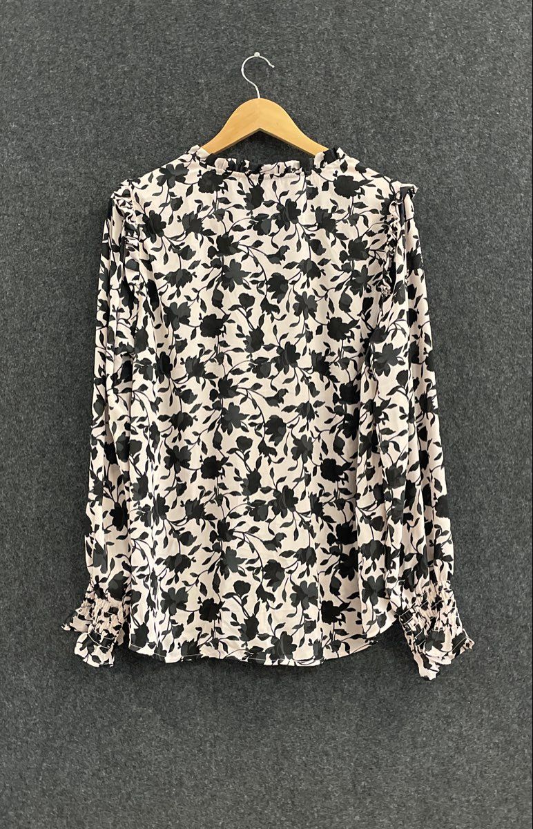 Torrid Women's Georgette Button Up Ruffle Top Pink Black Floral Sz 1X NWT