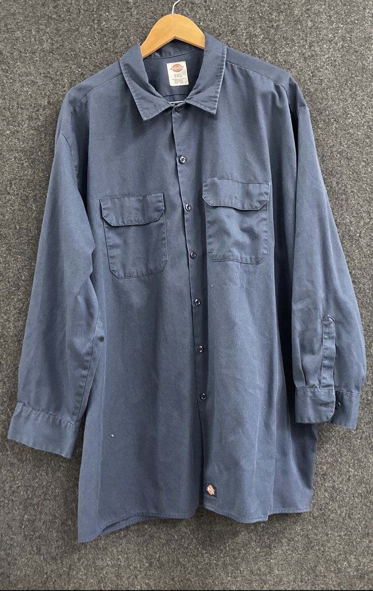 Dickies Men's Long Sleeve Work Shirt Navy Blue Twill Size 3XL