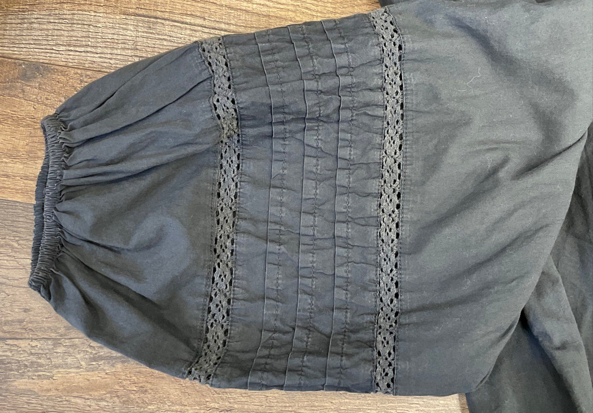 Aerie Women's Lace Detail Blouse Charcoal Gray Tie Front Long Sleeve Sz M NWT