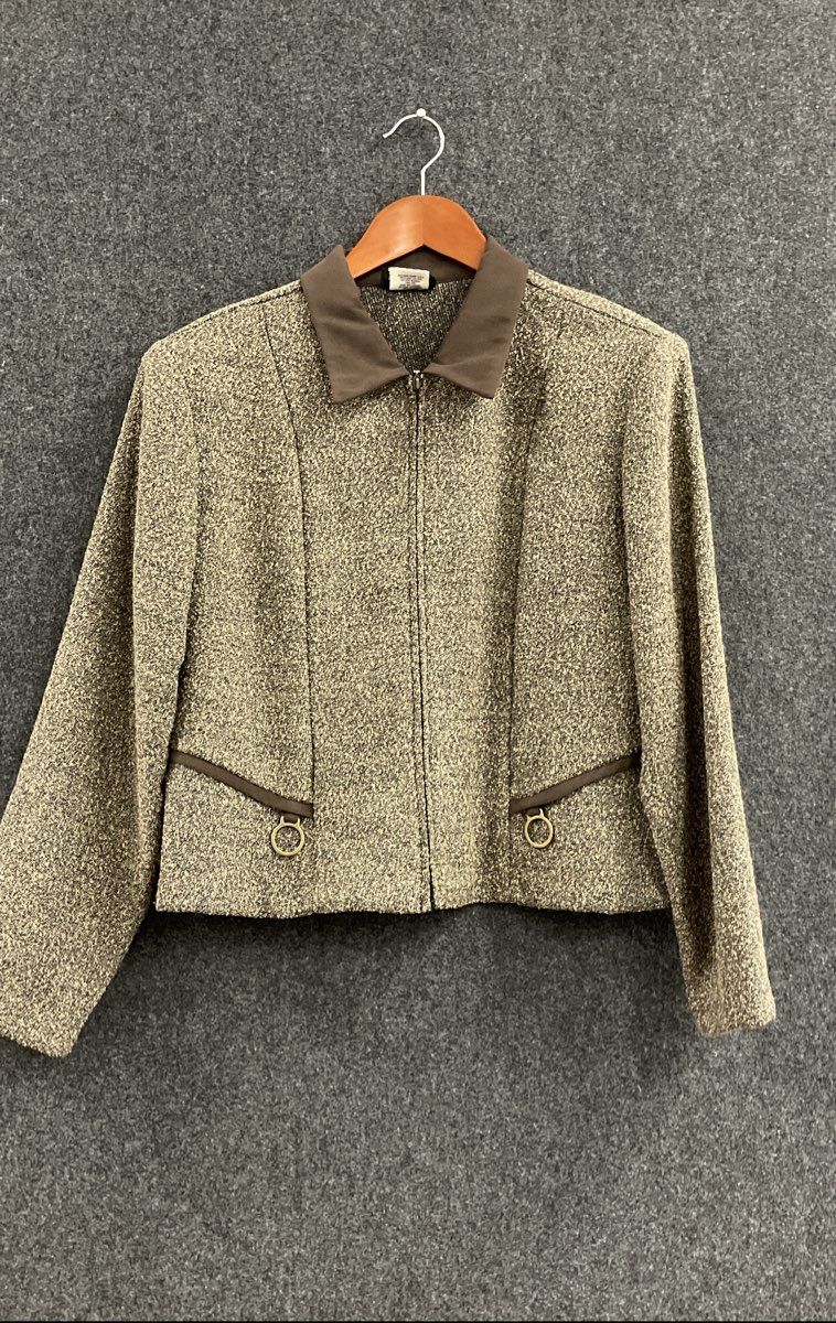 Vintage 90s NYCC New York Clothing Co Textured Skirt Suit Set Zip Jacket Sz 14P