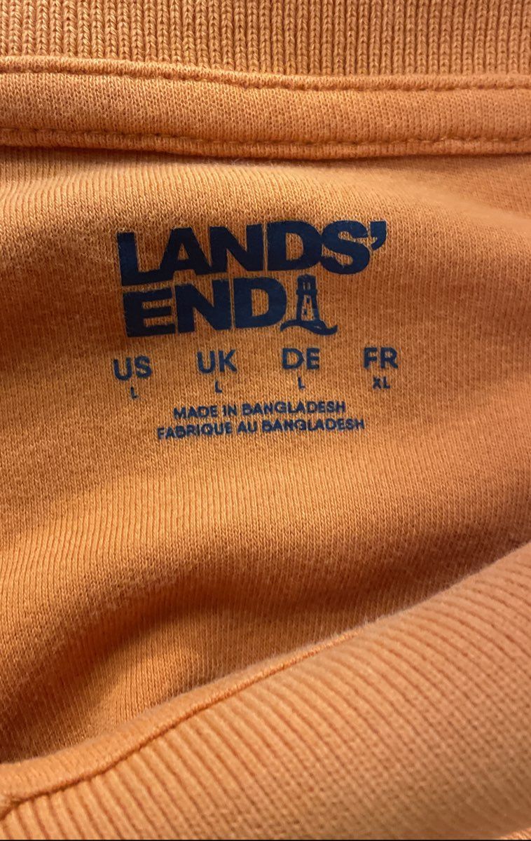 Lands' End Men's Orange Solid 100% Cotton Short Sleeve Polo Shirt Size L