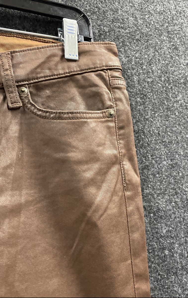 Lauren Ralph Lauren Women's Brown Metallic Coated Slim 5-Pocket Pants Sz 6
