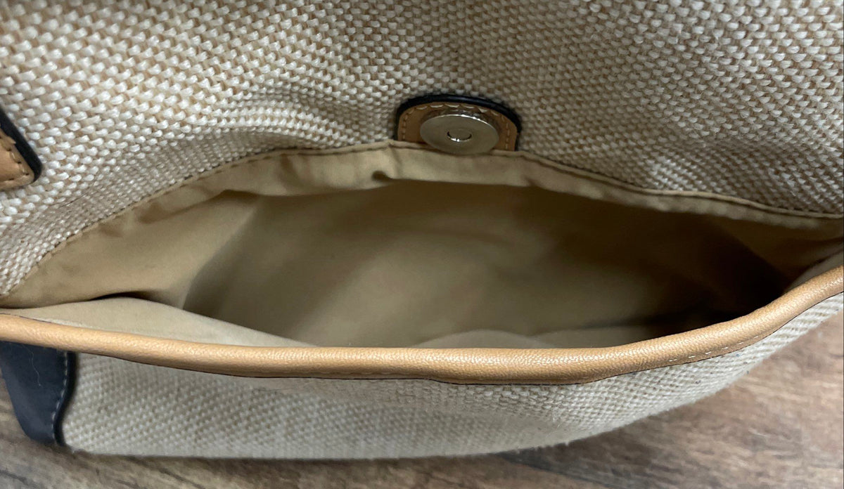 Giani Bernini Navy Blue Cream Woven Canvas Mixed Media Tote Shoulder Bag