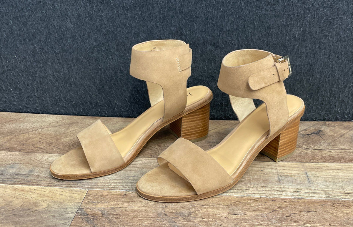 Joie Tan Suede Ankle Strap Block Heel Sandals Women's Size 38.5