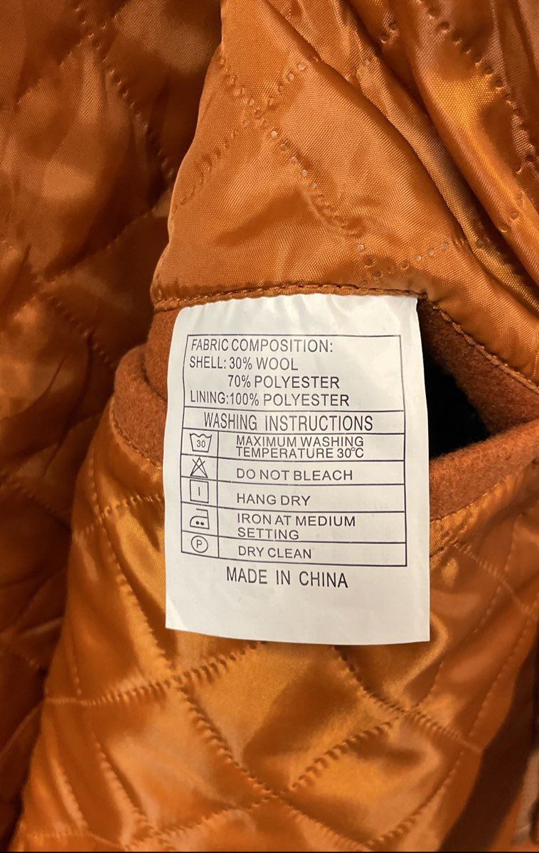 Men's Orange Wool Blend 2-in-1 Inner Bib Pea Coat Jacket Sz L