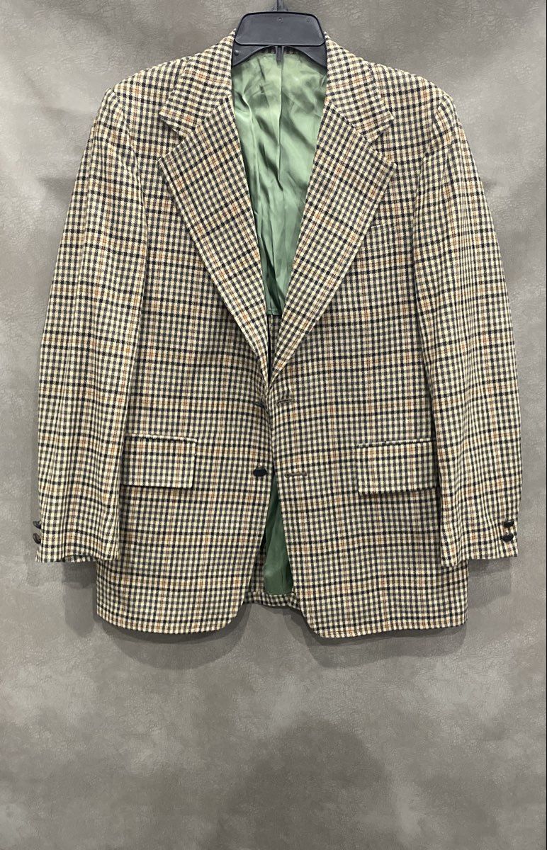 Vintage 80s Stanley Blacker Men's Plaid Check Blazer Sport Coat Green Brown