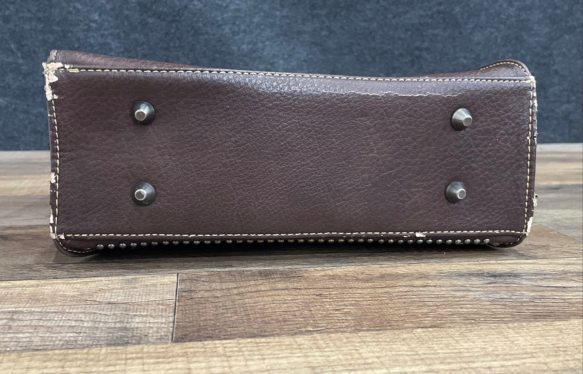 Montana West Brown Leather Studded Embroidered Western Crossbody Shoulder Bag