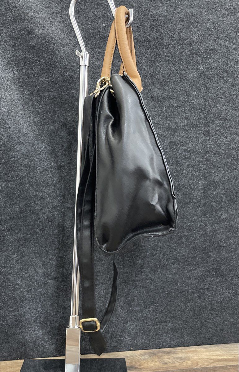 Christian Siriano Black White Tan Leather Satchel Crossbody Bag Gold Hardware