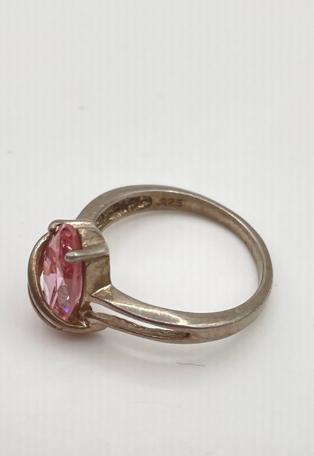 Shube 925 Sterling Silver Marquise-Cut Pink CZ Crossover Band Ring 2.9g