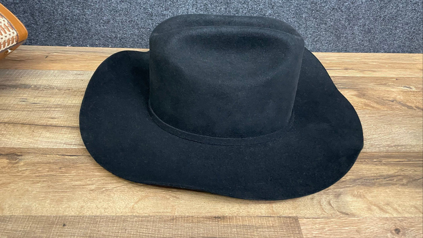 Vintage Wrangler Northbrook Black Felt Cowboy Hat 4" Brim USA Sz 7 1/2