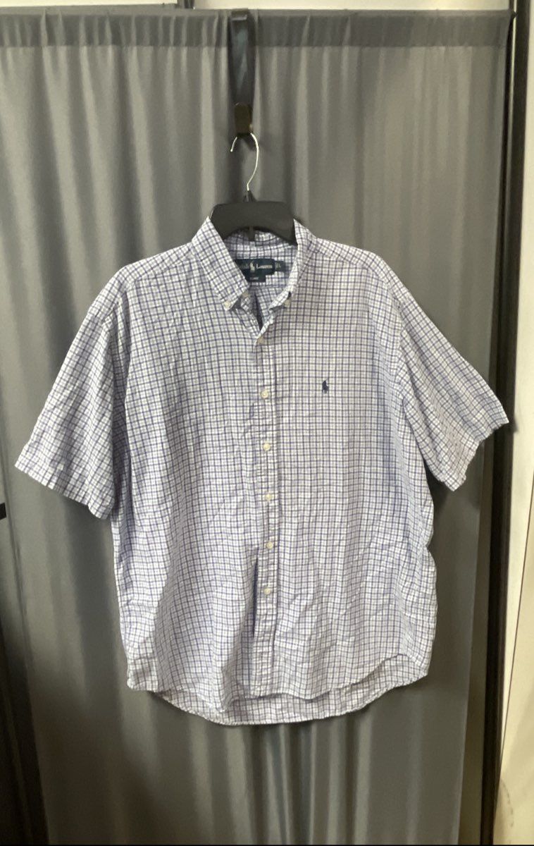 Ralph Lauren Men's Blake Short Sleeve Plaid Button Down Shirt Blue White Sz L