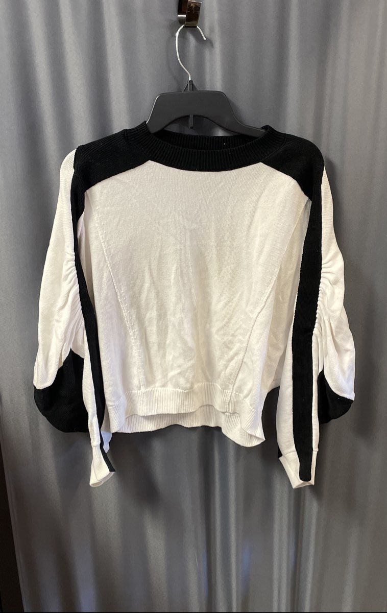 Maeve Women's White Black Colorblock Crop Dolman Sleeve Cotton Sweater Sz S
