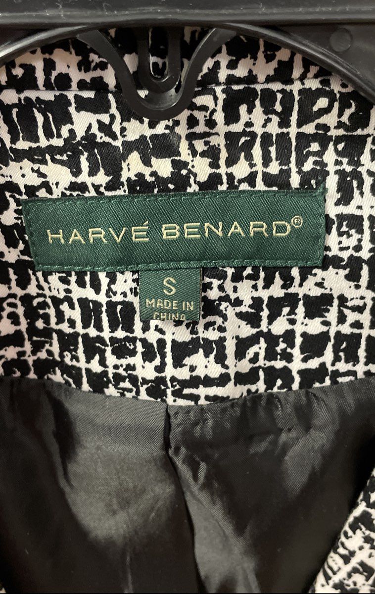 Harve Benard Women's Black White Grid Print Cotton Stretch Blazer Size S