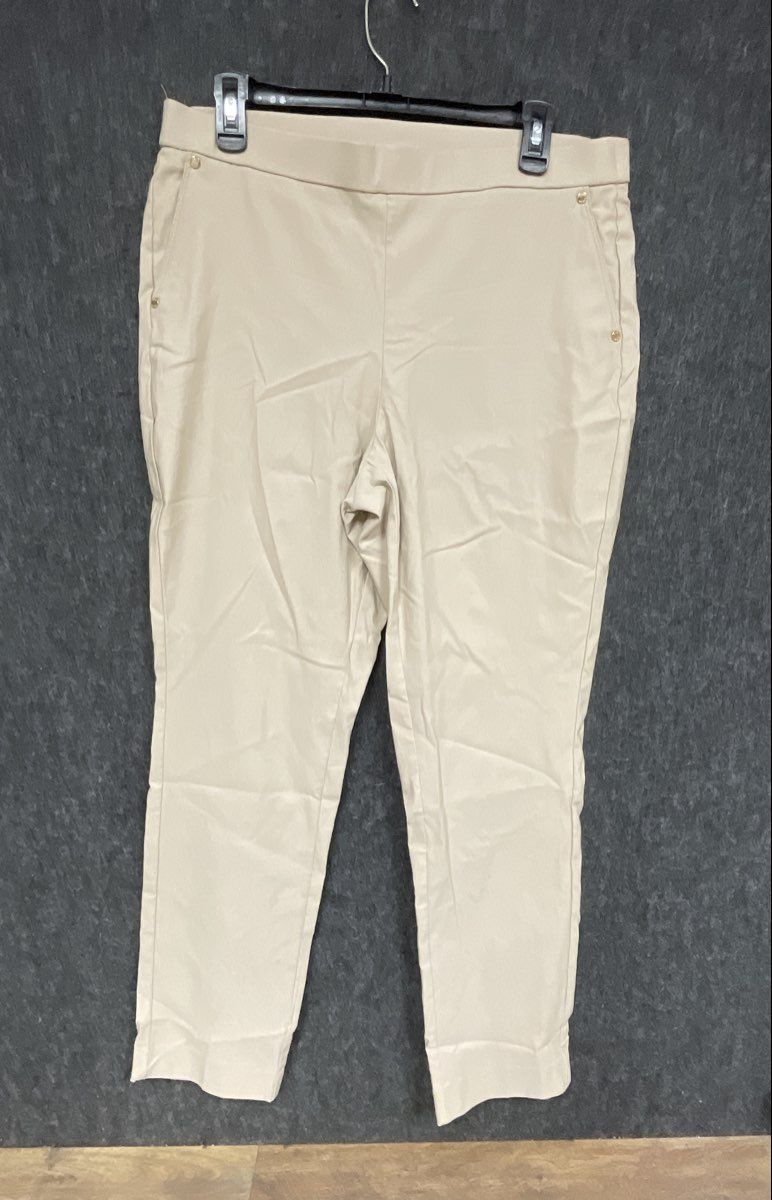 Anne Klein Women's Beige Pull-on Pants Trousers Gold Stud Accents Size L
