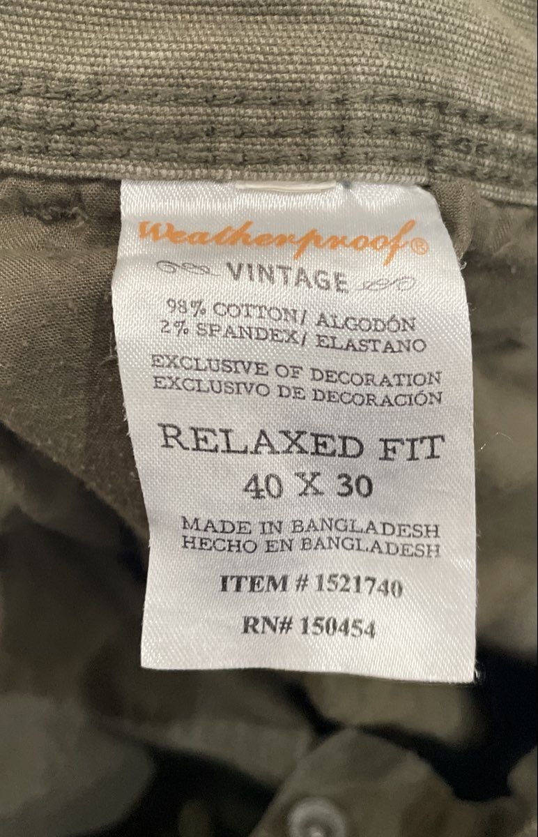 Weatherproof Vintage Men's Olive Green Relaxed Fit Utility Pants Sz 40x30