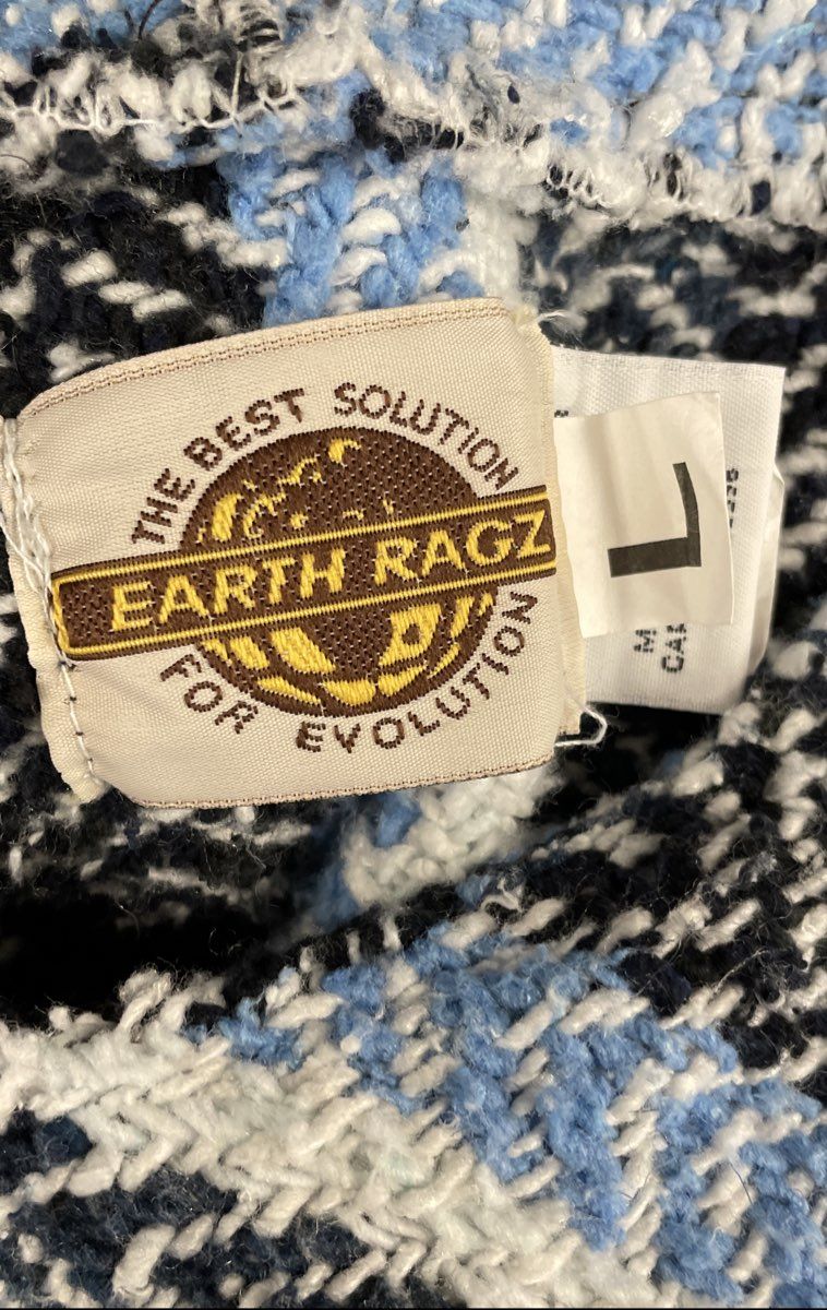 Earth Ragz Men's Baja Hoodie Sweater Blue White Striped Chevron Pullover Sz L