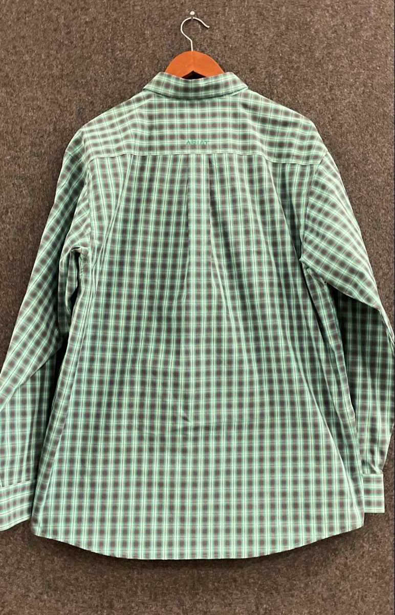 Ariat Men's Pro Series Plaid Long Sleeve Button Down Western Shirt Green Sz L