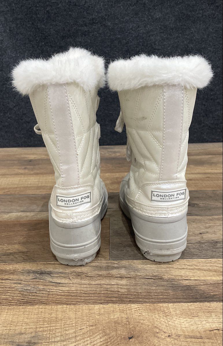 London Fog LFG Ely White Pearlescent Quilted Faux Fur Winter Boots Kids Size 1