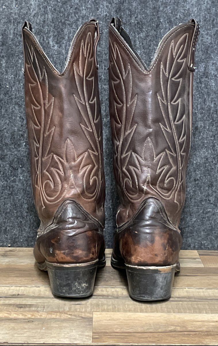Vintage Brown Leather Western Cowboy Boots Men's Size 8.5 D