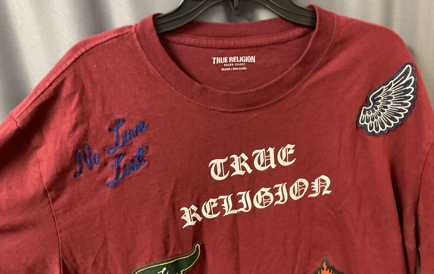 True Religion Men's Maroon Multi Graphic Patch World Tour T Shirt Sz 3XL