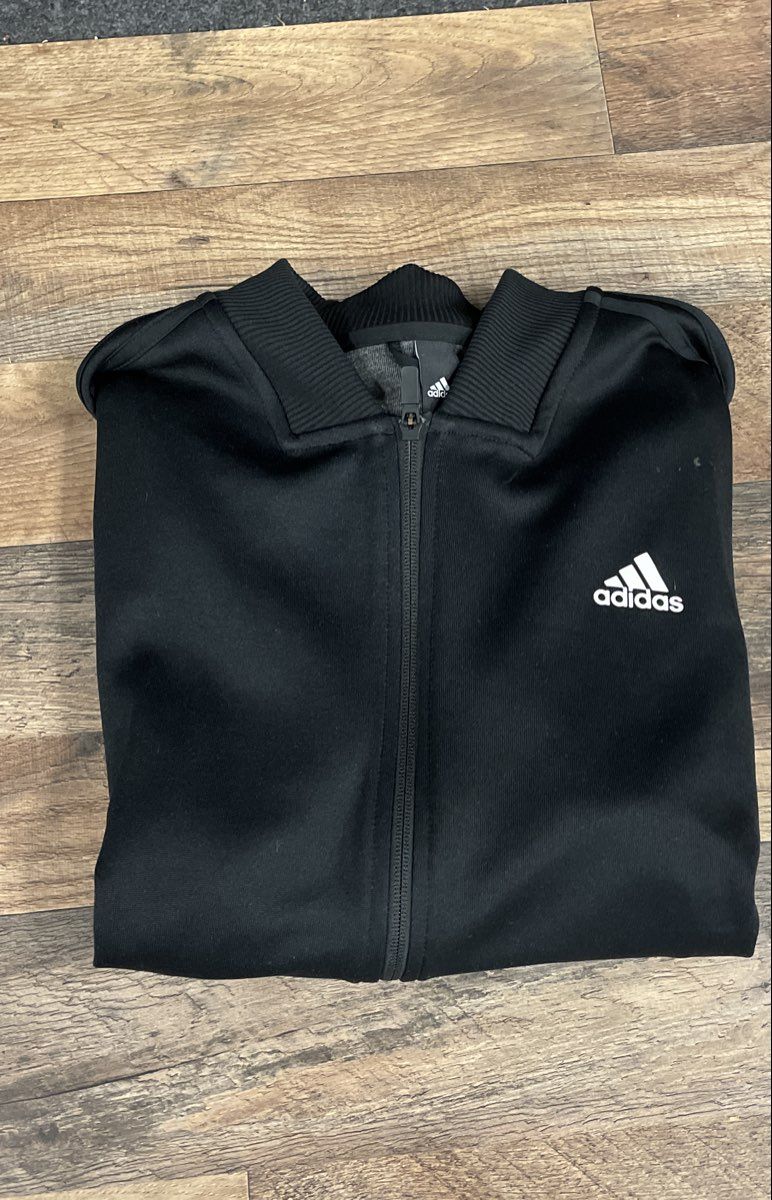 Adidas Men's Black 3-Stripe Full Zip Track Jacket Snap Hem Size XL