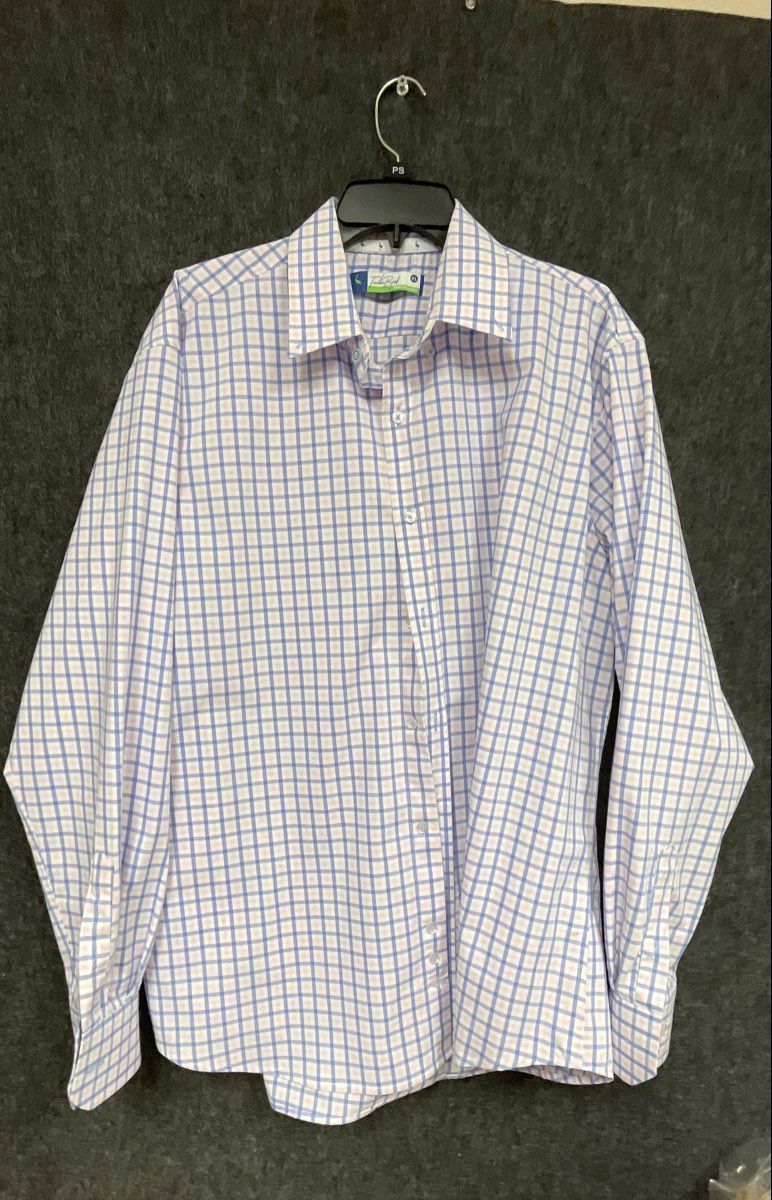 TailorByrd Men's Performance Button Down Shirt Blue Pink Check Gingham Sz XL